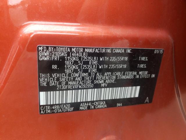 Photo 10 from auction – 2015 TOYOTA RAV4 LIMIT with VIN 2T3DFREVXFW292950