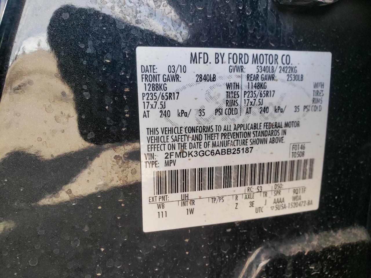 Photo 10 from auction – 2010 FORD EDGE SE with VIN 2FMDK3GC6ABB25187