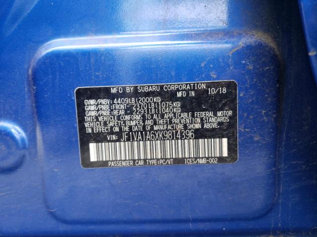 Photo 10 from auction – 2019 SUBARU WRX with VIN JF1VA1A6XK9814396