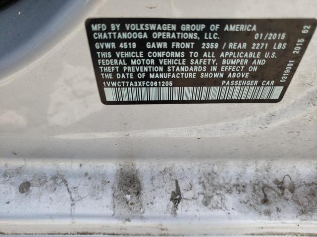 Photo 10 from auction – 2015 VOLKSWAGEN PASSAT SEL with VIN 1VWCT7A3XFC061205
