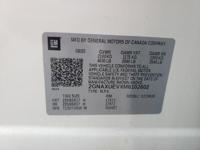 Photo 10 from auction – 2021 CHEVROLET EQUINOX LT with VIN 2GNAXUEVXM6102602