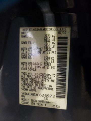 Photo 10 from auction – 2010 NISSAN PATHFINDER with VIN 5N1AR1NB5AC626973