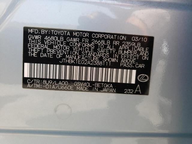 Photo 10 from auction – 2010 LEXUS ES 350 with VIN JTHBK1EG2A2388111