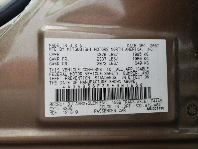 Photo 10 from auction – 2009 MITSUBISHI GALANT ES with VIN 4A3AB56F39E001650