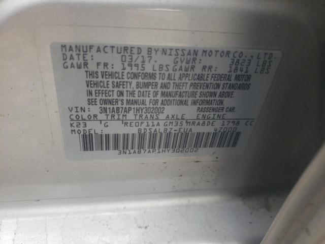 Photo 10 from auction – 2017 NISSAN SENTRA S with VIN 3N1AB7AP1HY302002