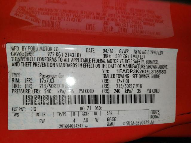 Photo 10 from auction – 2016 FORD FOCUS SE with VIN 1FADP3K26GL315980