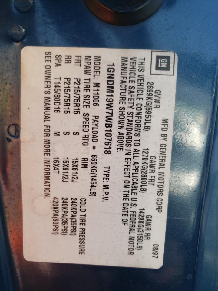 Photo 11 from auction – 1998 CHEVROLET ASTRO with VIN 1GNDM19W7WB107618