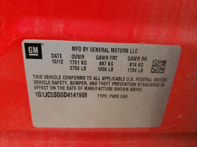 Photo 10 from auction – 2013 CHEVROLET SONIC LT with VIN 1G1JC5SG6D4141908