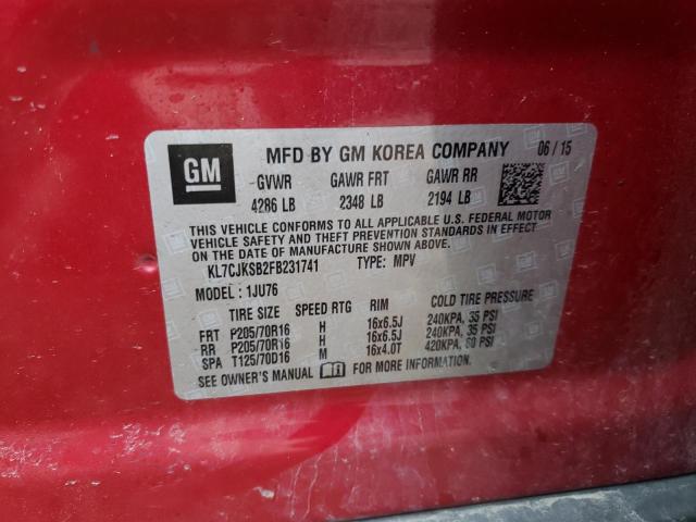 Photo 10 from auction – 2015 CHEVROLET TRAX LS with VIN KL7CJKSB2FB231741