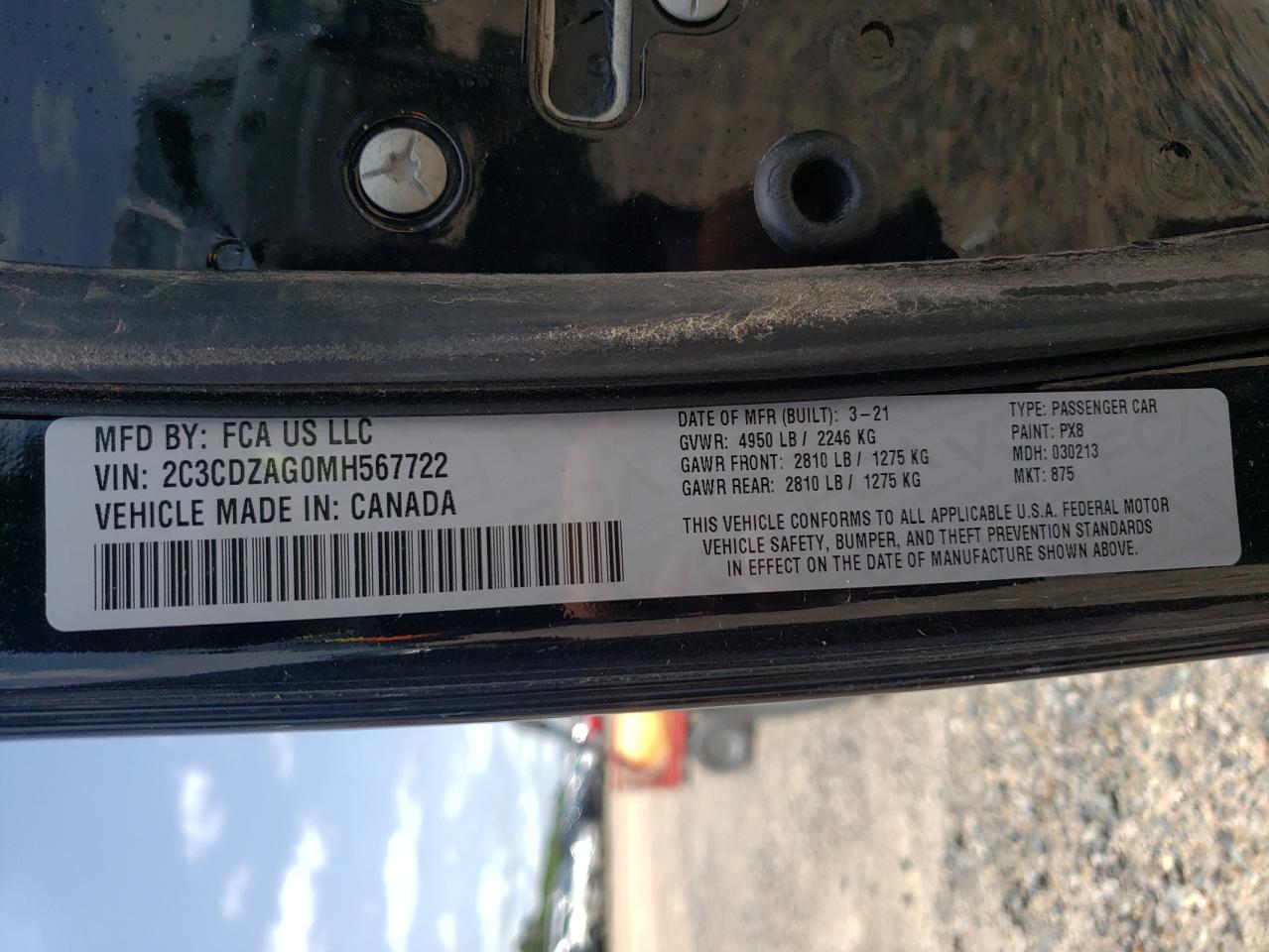 Photo 10 from auction – 2021 DODGE CHALLENGER with VIN 2C3CDZAG0MH567722