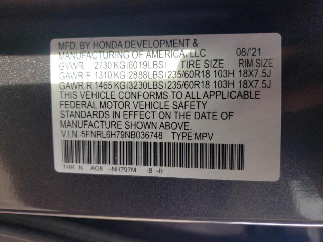Photo 10 from auction – 2022 HONDA ODYSSEY EX with VIN 5FNRL6H79NB036748