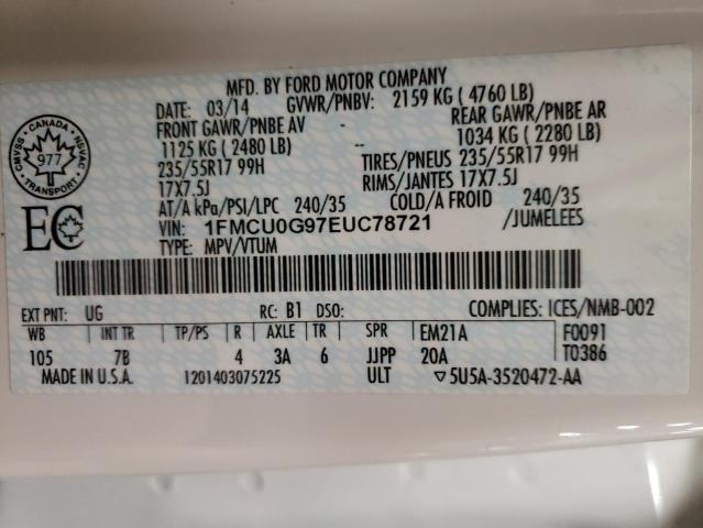 Photo 10 from auction – 2014 FORD ESCAPE SE with VIN 1FMCU0G97EUC78721