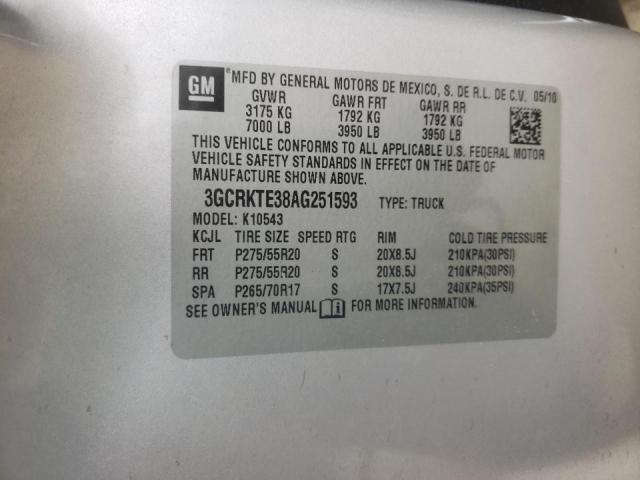 Photo 10 from auction – 2010 CHEVROLET SILVERADO with VIN 3GCRKTE38AG251593
