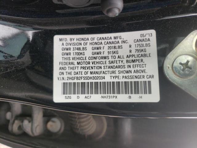 Photo 10 from auction – 2013 HONDA CIVIC LX with VIN 2HGFB2F55DH302034