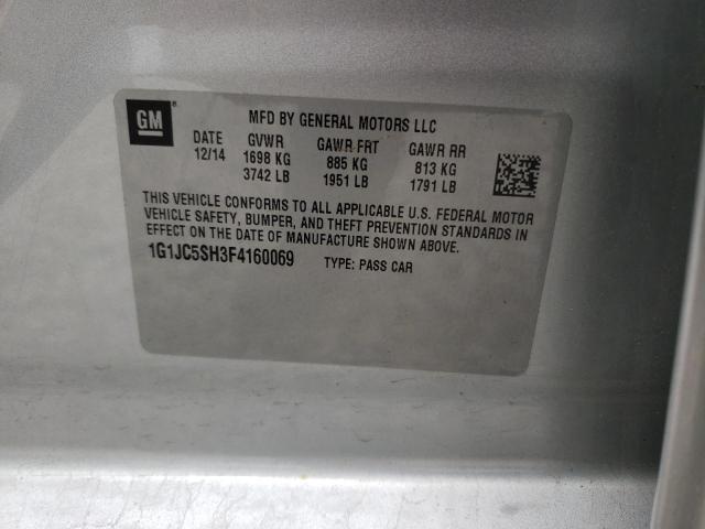 Photo 10 from auction – 2015 CHEVROLET SONIC LT with VIN 1G1JC5SH3F4160069