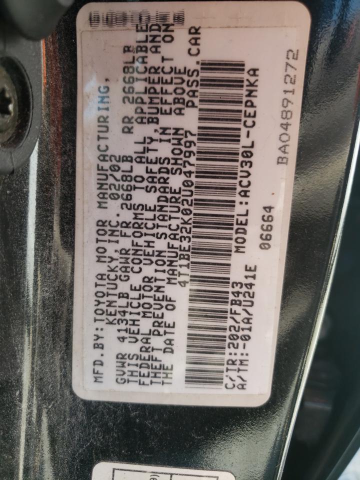 Photo 11 from auction – 2002 TOYOTA CAMRY LE with VIN 4T1BE32K02U047997