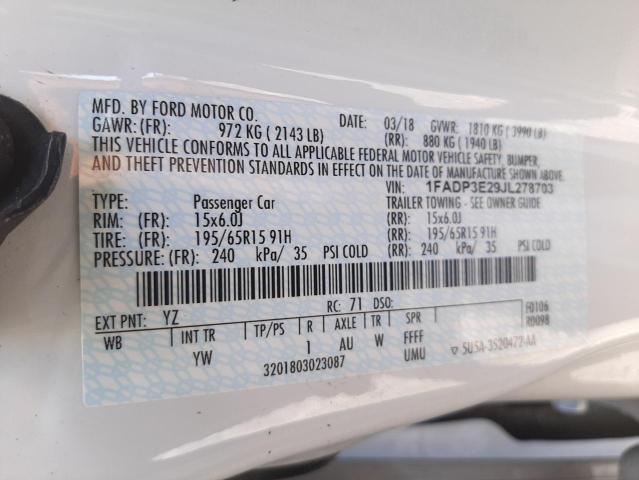 FORD FOCUS S 2018 with VIN 1FADP3E29JL278703 - Photo from auction