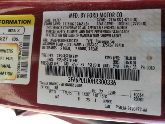 Photo 10 from auction – 2017 FORD FUSION SE with VIN 3FA6P0LU0HR300336