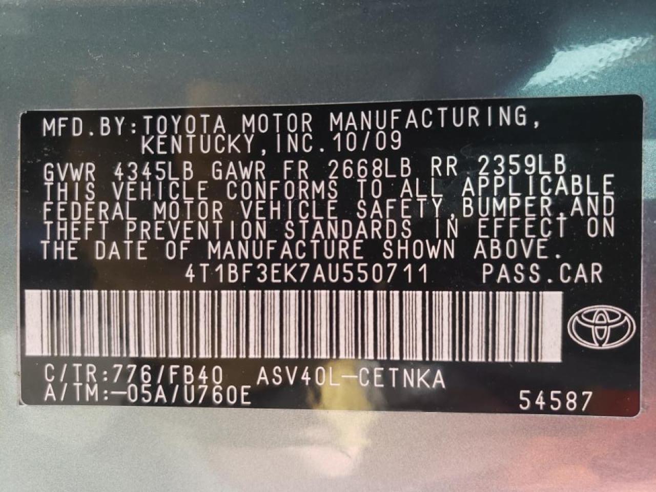 Photo 10 from auction – 2010 TOYOTA CAMRY BASE with VIN 4T1BF3EK7AU550711