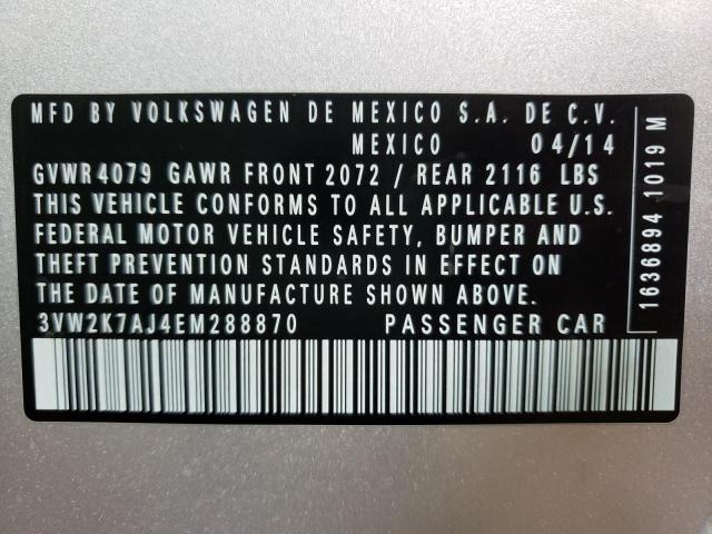 Photo 10 from auction – 2014 VOLKSWAGEN JETTA BASE with VIN 3VW2K7AJ4EM288870