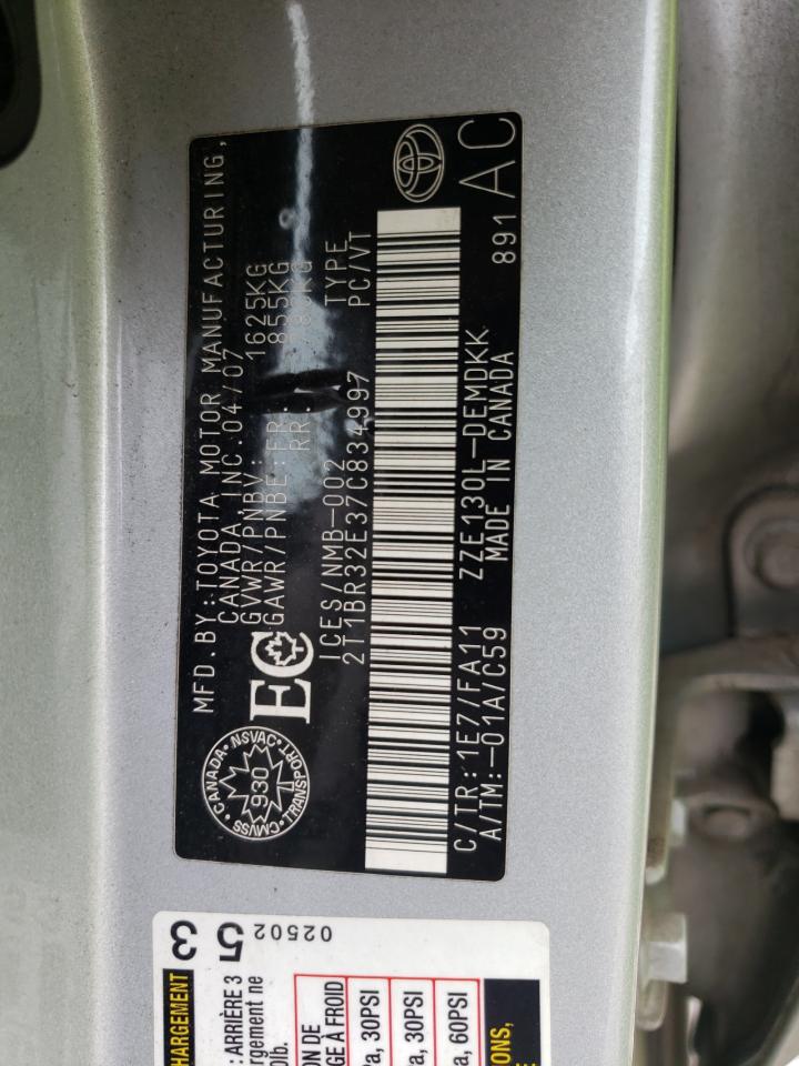 Photo 10 from auction – 2007 TOYOTA COROLLA CE with VIN 2T1BR32E37C834997