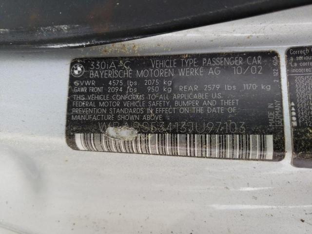 Photo 10 from auction – 2003 BMW 330 CI with VIN WBABS53413JU97103