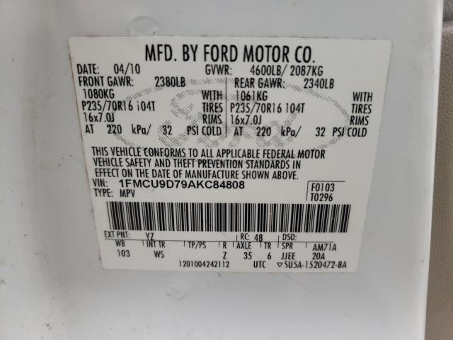 Photo 10 from auction – 2010 FORD ESCAPE XLT with VIN 1FMCU9D79AKC84808