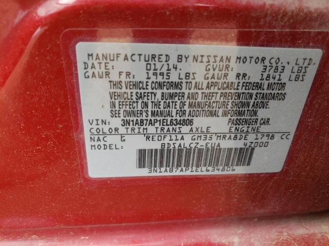 Photo 10 from auction – 2014 NISSAN SENTRA S with VIN 3N1AB7AP1EL634806
