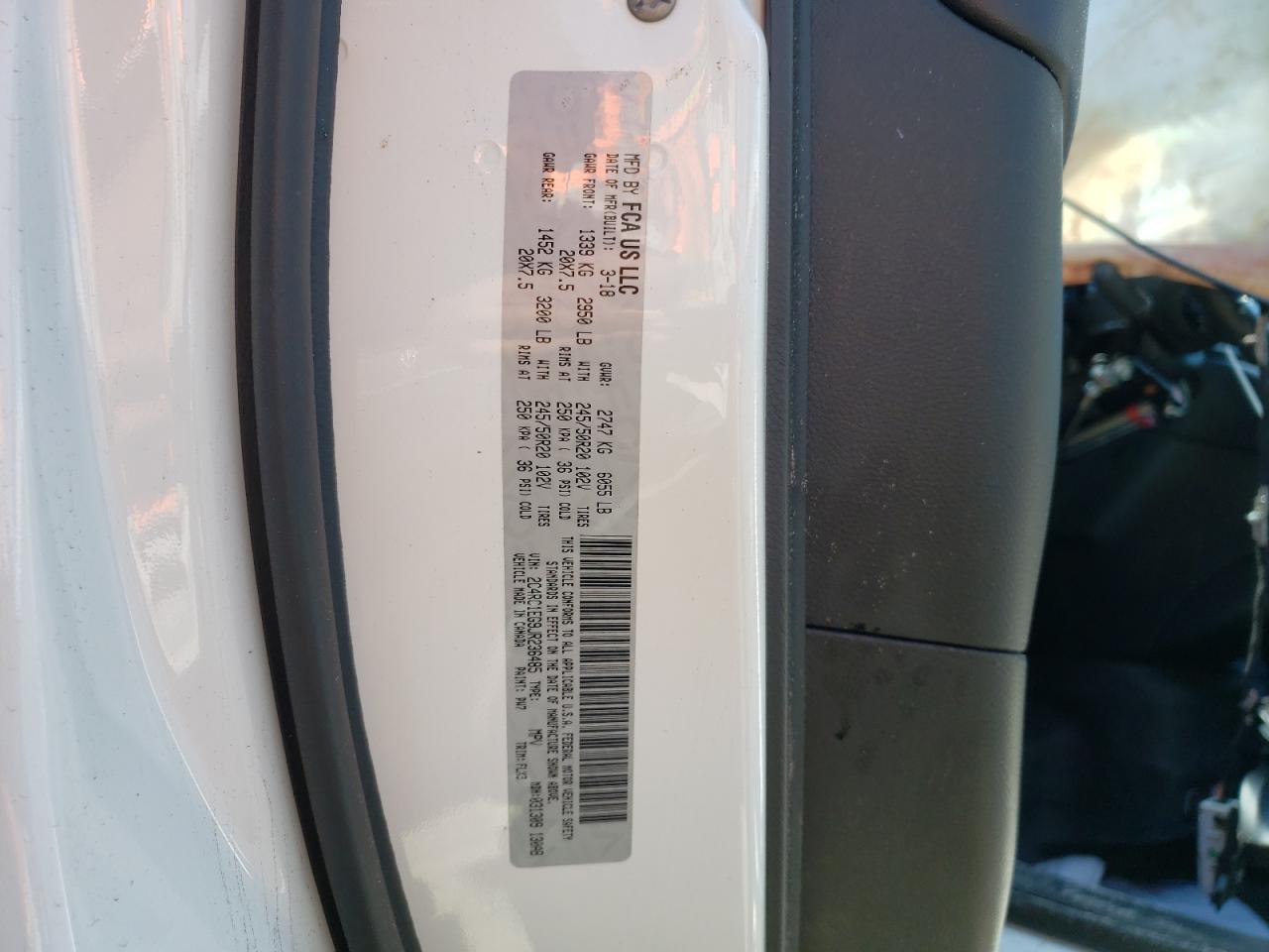 Photo 10 from auction – 2018 CHRYSLER PACIFICA T with VIN 2C4RC1EG9JR236485