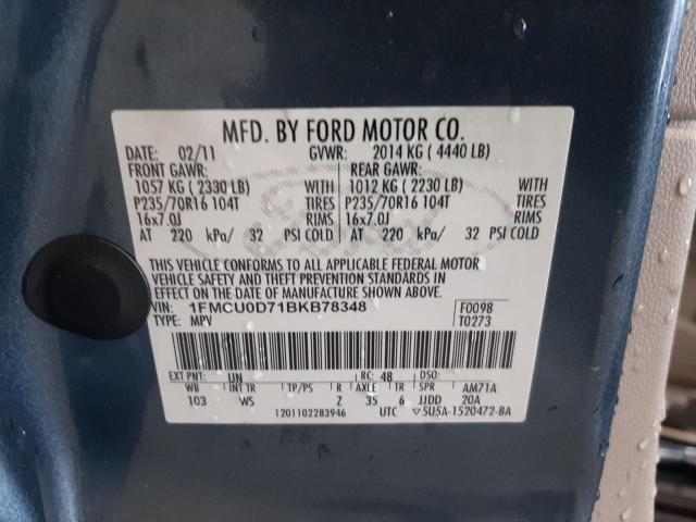 Photo 10 from auction – 2011 FORD ESCAPE XLT with VIN 1FMCU0D71BKB78348