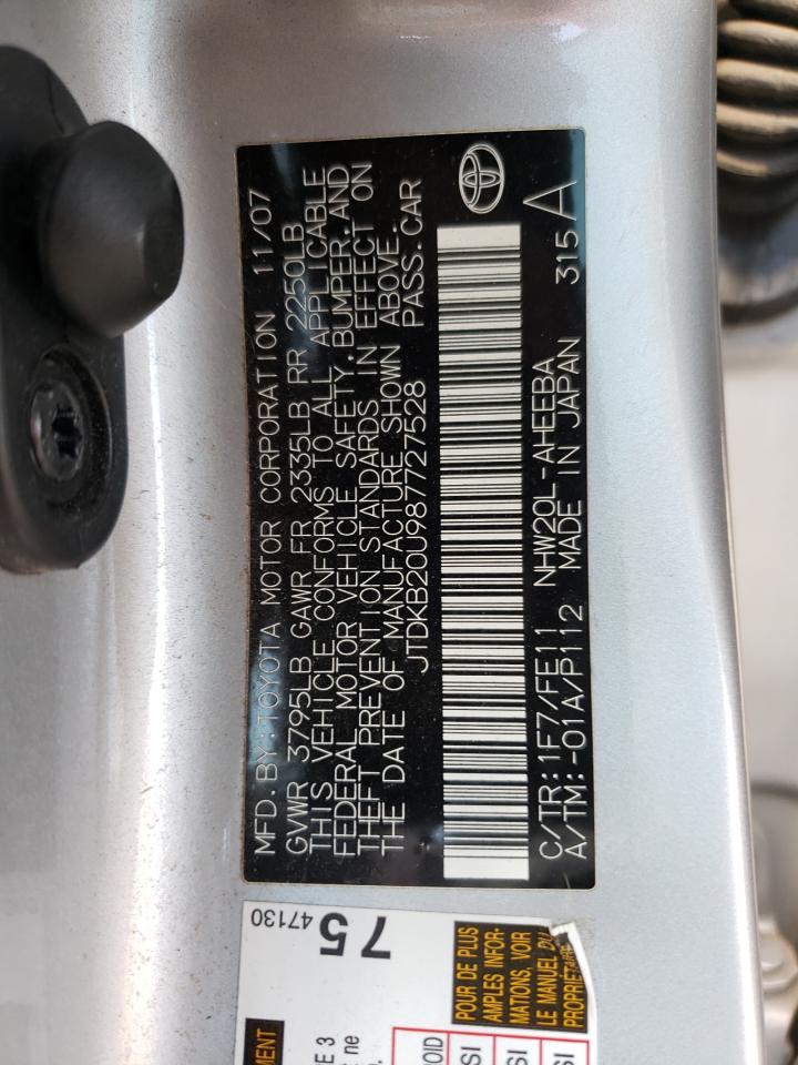 Photo 10 from auction – 2008 TOYOTA PRIUS with VIN JTDKB20U987727528