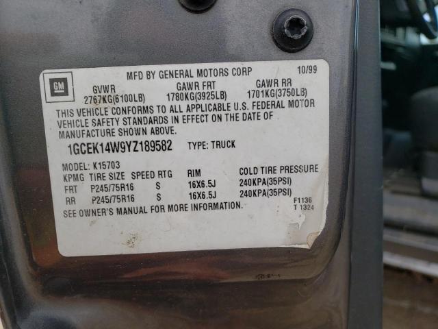 Photo 10 from auction – 2000 CHEVROLET SILVERADO with VIN 1GCEK14W9YZ189582