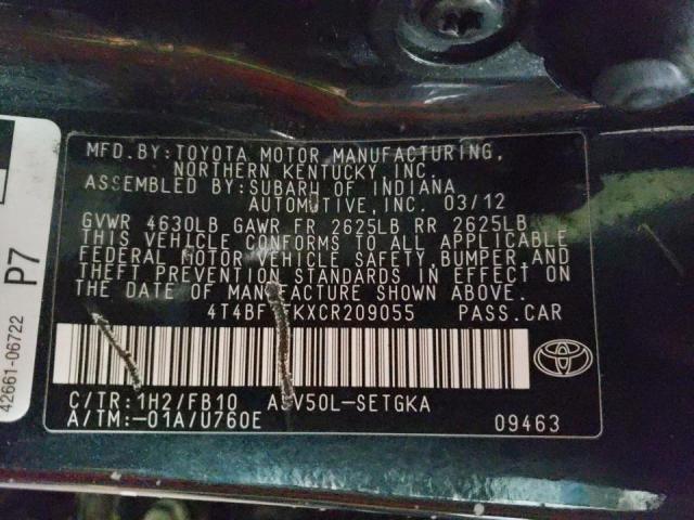 Photo 10 from auction – 2012 TOYOTA CAMRY BASE with VIN 4T4BF1FKXCR209055