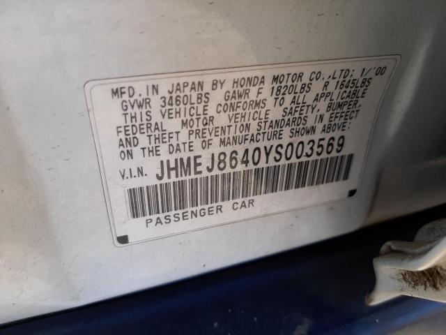 HONDA CIVIC EX 2000 with VIN JHMEJ8640YS003569 - Photo from auction