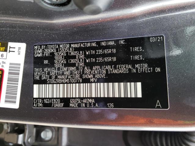 Photo 10 from auction – 2021 TOYOTA HIGHLANDER with VIN 5TDGZRBH6MS100778