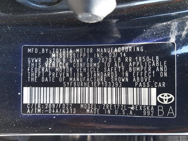 Photo 10 from auction – 2014 TOYOTA COROLLA L with VIN 5YFBURHE1EP103393