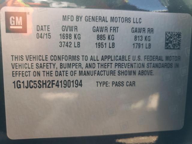 Photo 10 from auction – 2015 CHEVROLET SONIC LT with VIN 1G1JC5SH2F4190194