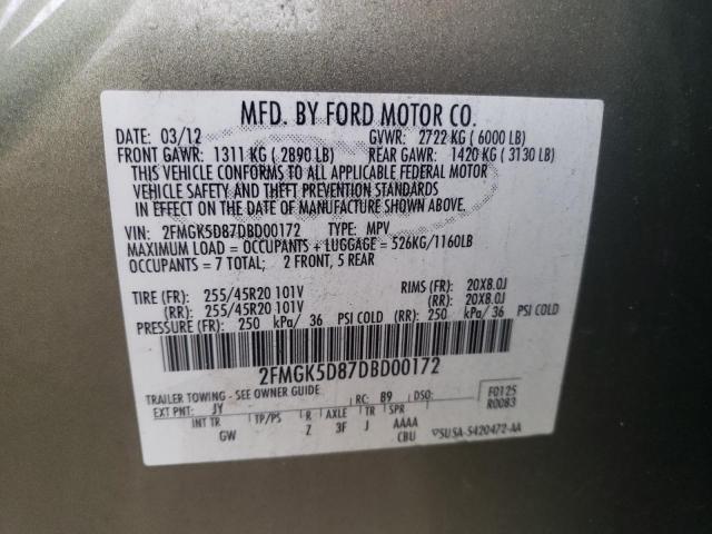 Photo 10 from auction – 2013 FORD FLEX LIMIT with VIN 2FMGK5D87DBD00172