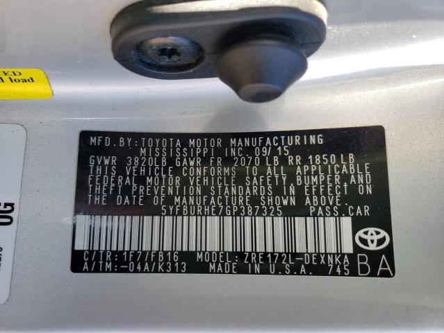Photo 10 from auction – 2016 TOYOTA COROLLA L with VIN 5YFBURHE7GP387325
