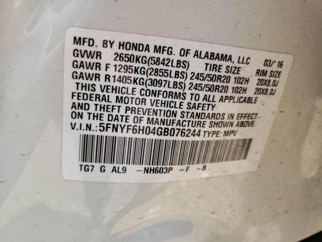 Photo 10 from auction – 2016 HONDA PILOT ELIT with VIN 5FNYF6H04GB076244