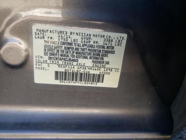 Photo 10 from auction – 2012 NISSAN VERSA S with VIN 3N1CN7AP4CL854843