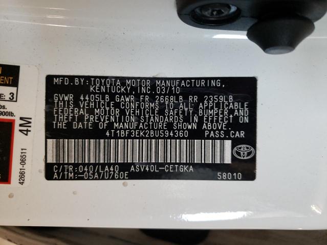 Photo 10 from auction – 2011 TOYOTA CAMRY BASE with VIN 4T1BF3EK2BU594360