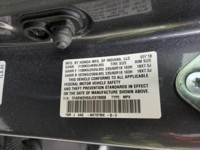 Photo 10 from auction – 2018 HONDA CR-V EX with VIN 7FARW2H5XJE078908