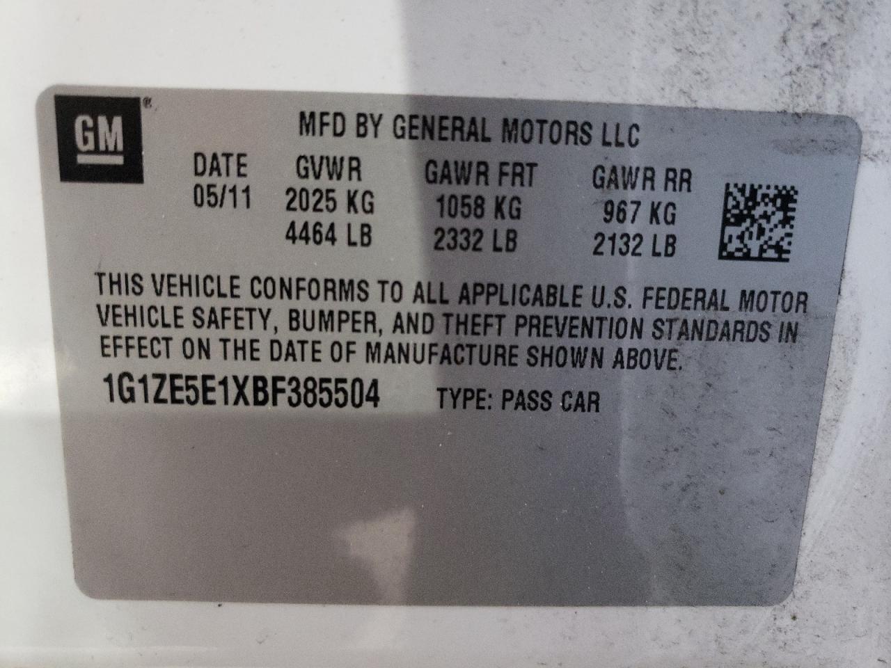Photo 10 from auction – 2011 CHEVROLET MALIBU LTZ with VIN 1G1ZE5E1XBF385504