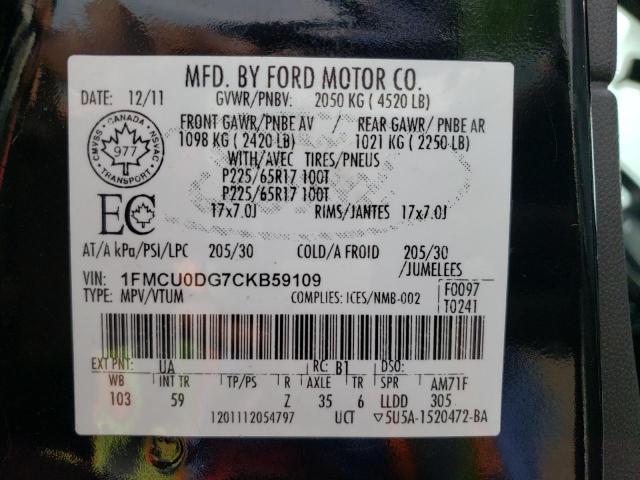 Photo 10 from auction – 2012 FORD ESCAPE XLT with VIN 1FMCU0DG7CKB59109