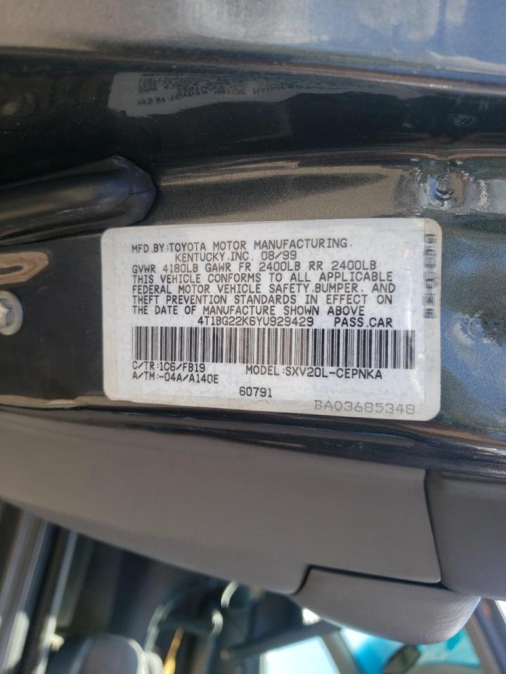 Photo 20 from auction – 2000 TOYOTA CAMRY CE with VIN 4T1BG22K6YU929429