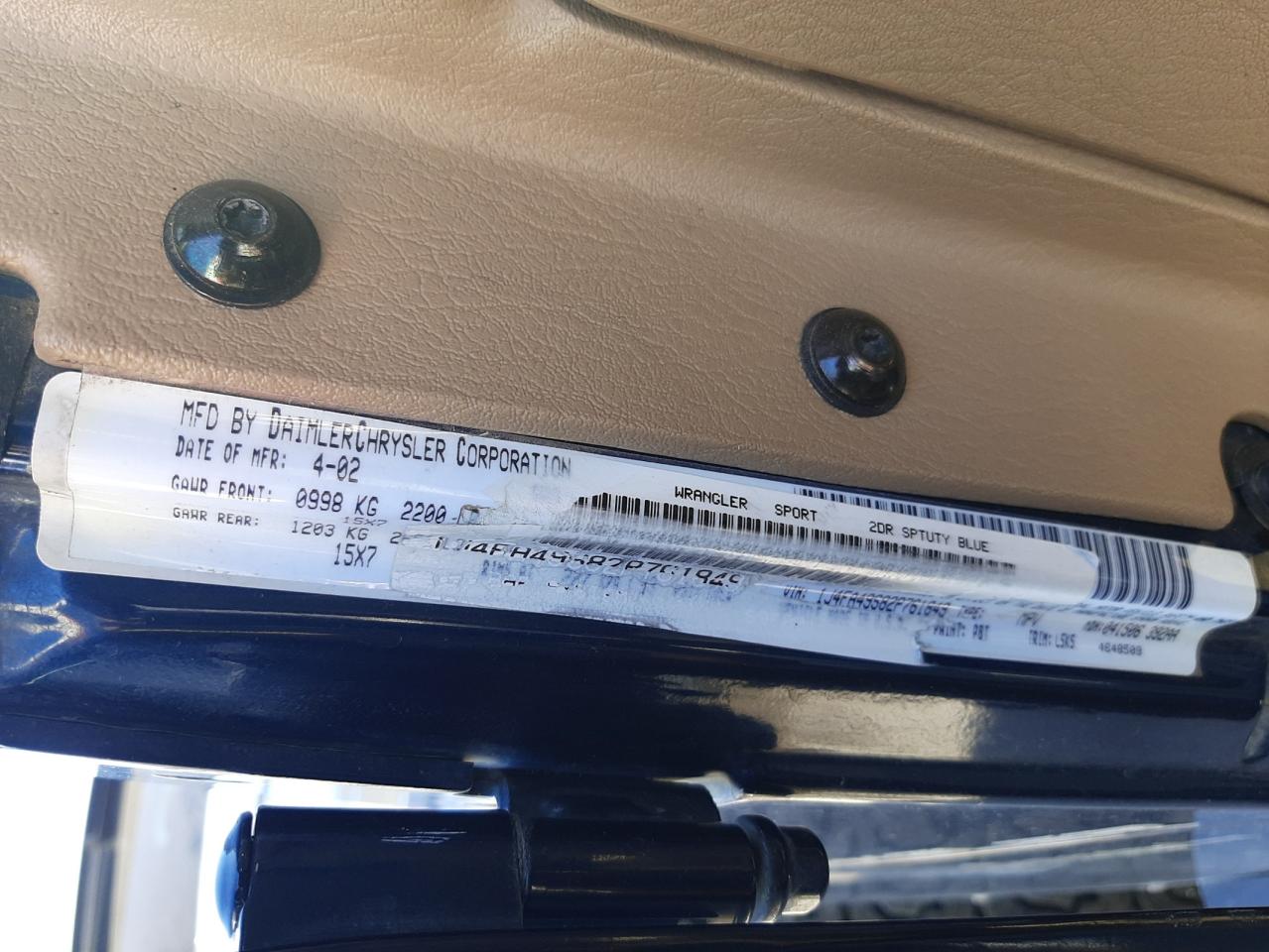 Photo 10 from auction – 2002 JEEP WRANGLER / with VIN 1J4FA49S82P761849