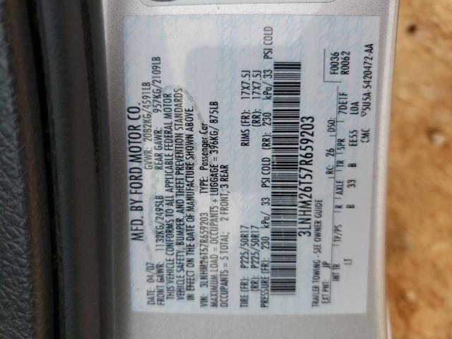 Photo 10 from auction – 2007 LINCOLN MKZ with VIN 3LNHM26T57R659203