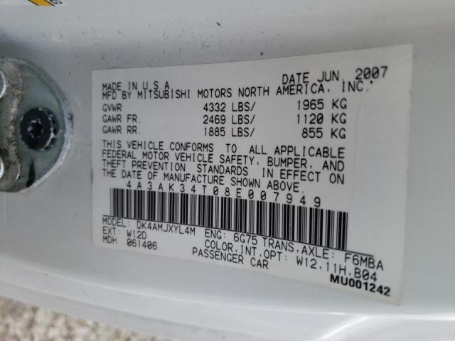 Photo 10 from auction – 2008 MITSUBISHI ECLIPSE GT with VIN 4A3AK34T08E007949