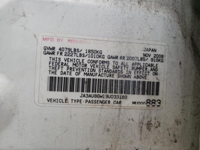 Photo 10 from auction – 2009 MITSUBISHI LANCER GTS with VIN JA3AU86W19U033189